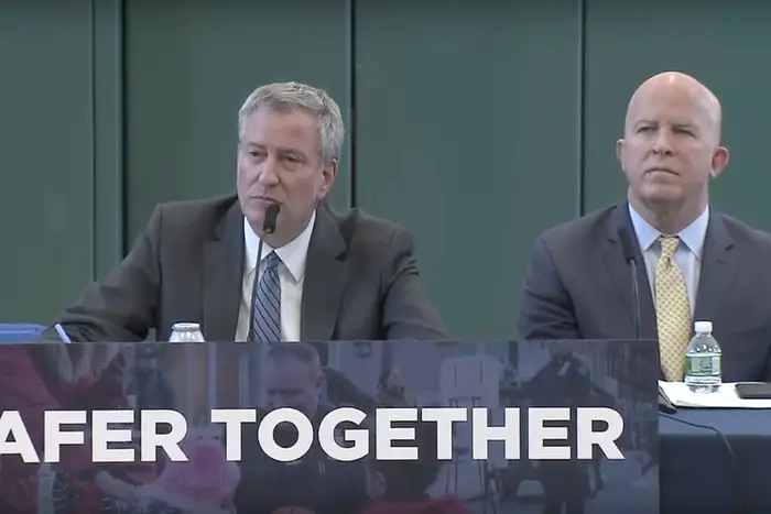 Mayor Bill de Blasio and outgoing Police Commissioner James O'Neill were asked about the arrest on Wednesday